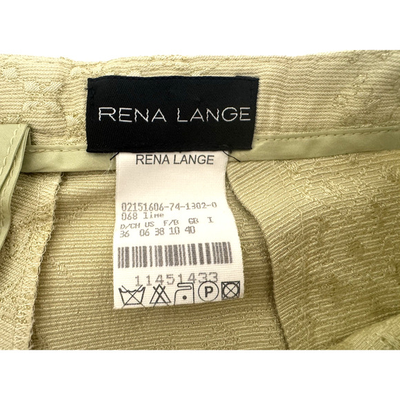 Vintage Rena Lange Coat Pant Set 6 Soft Yellow-Green Jacquard Silk Beaded Belt - Picture 12 of 12